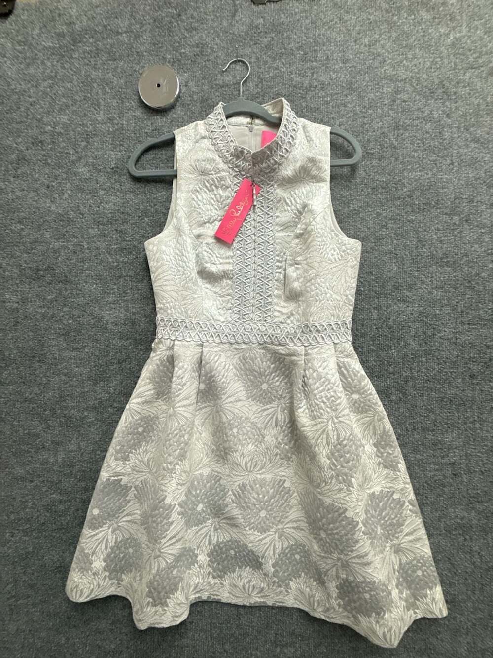 Lilly Pulitzer Franci Dress Seaside Grey Full Bloom Brocade Size 6